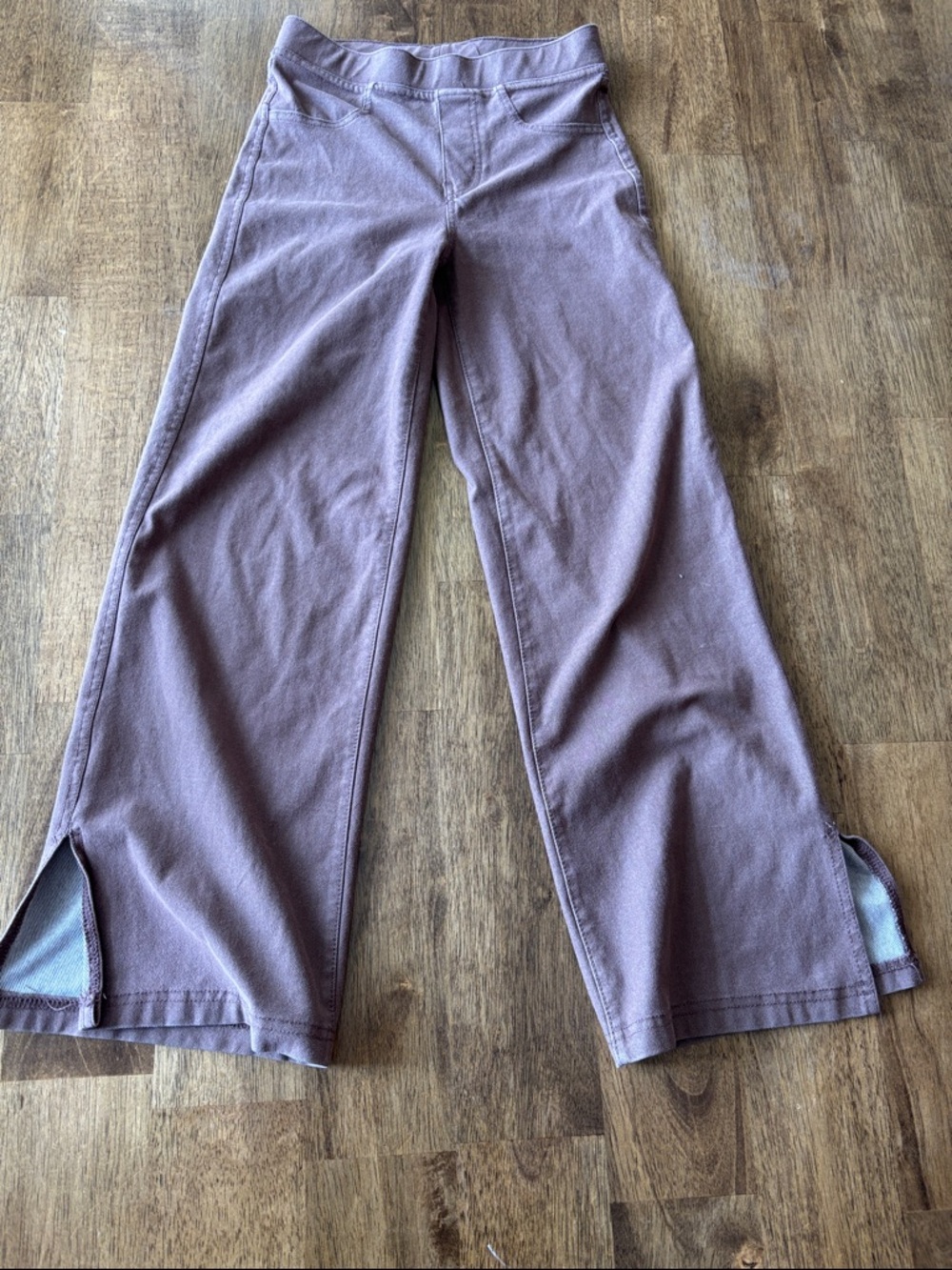 H&M Girls Brown Wide-Leg Sweatpants, Faux Jean with Ankle Slits